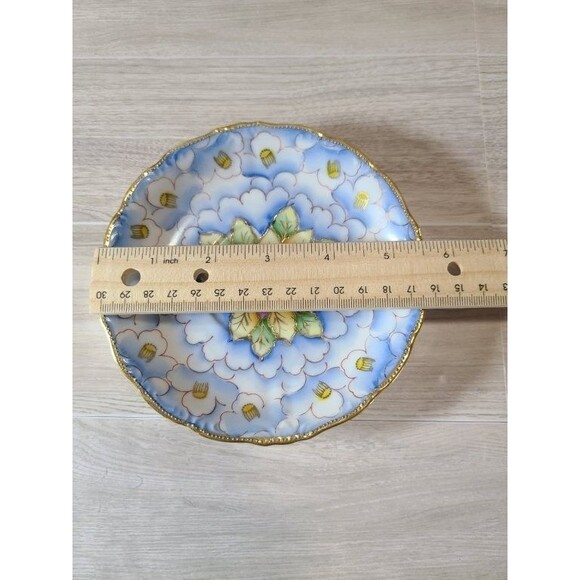 Japan Hand-Painted Plate 5.5" Blue & Yellow Floral Porcelain, Gold Trim, VTG - Picture 4 of 4